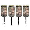 Poceacles Solar Lights Cemetery Solar Lights for Grave Solar Candle Solar Lantern Light Walkway Lights Waterproof Landscape Lighting for Loss of Loved One, Deer American Flag, Pack of 4