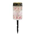 Poceacles Cross Solar Outdoor Lights Solar Grave Lights Solar Cemetery Candles LED Automatic Flameless Candles Cemetery Outdoor Solar Lights for Loss of Dad, Pink Floral Cross