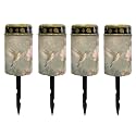 Poceacles Solar Lights Outdoor Solar Powered Cemetery Stake Lights Grave Lamp Landscape Lighting Waterproof Grave Flameless Candles, Vintage Floral Hummingbird Green, 4 Piece