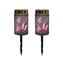 Poceacles Solar Lights Outdoor Waterproof Cemetery Candles Solar Powered Grave Outdoor Decorative Walkway Lights for Lawn Garden Pathway Decor, Pink Butterfly Galaxy, 2 Pcs