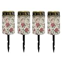 Poceacles Solar Lights Outdoor Waterproof Cemetery Solar Outdoor Candle Christmas Decoration Votive Candles for Winter Holiday Decor, Cardinal Bird Poinsettia Retro Beige, Pack of 4