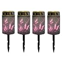 Poceacles Solar Lights Outdoor Waterproof Cemetery Candles Solar Powered Grave Outdoor Decorative Walkway Lights for Lawn Garden Pathway Decor, Pink Butterfly Galaxy, 4 Pcs