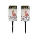Poceacles Solar Lights Outdoor Waterproof Grave Lights for Cemetery LED Flameless Candle Cemetery Solar Pillar Candles Outdoor Decor, Cardinal Bird Winter Snow Landscape, 2 Pack