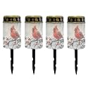 Poceacles Solar Lights Outdoor Waterproof Grave Lights for Cemetery LED Flameless Candle Cemetery Solar Pillar Candles Outdoor Decor, Cardinal Bird Winter Snow Landscape, 4 Pack