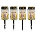 Poceacles Solar Lights Pack of 4 Solar Outdoor Lights Outdoor Waterproof Stake Solar Lights Votive Candles Grave Solar Candles for Memorial Day Pathway Decorations, Cute Cow Sunflower