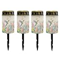 Poceacles Solar Lights Waterproof Solar Garden Lights Cemetery Solar Outdoor Lights Outdoor Stake Automatic Solar Lantern for Cemetery Grave Decoration, Hummingbird Flower Butterfly, Pack of 4