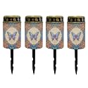 Poceacles Solar Powered Outdoor Lights Cemetery Solar Memorial Lights Outdoor Waterproof Landscape Candles for Yard Patio Lawn Home Decor, Bohemian Floral Butterfly Blue, Pack of 4