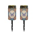 Poceacles Solar Powered Outdoor Lights Cemetery Solar Memorial Lights Outdoor Waterproof Landscape Candles for Yard Patio Lawn Home Decor, Bohemian Floral Butterfly Blue, Pack of 2