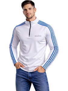 Pochanki Striped Men Zip Neck White Blue