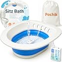Pochik Electric Sitz Bath for Toilet Seat, Collapsible Portable Soaking Tub for Hemorrhoids and Postpartum Care, Automatic Flushing Sitz Bath Basin with Adjustable Flow - Aqua