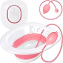 Pochik Sitz Bath for Toilet Seat Hemorrhoids and Postpartum Care, Yoni Steam Seat, Perineal Soaking, Collapsible, Flusher Hose, Drain Holes, Wider Seating Area - Magenta