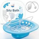 Pochik Sitz Bath for Toilet Seat Hemorrhoids and Postpartum Care, Yoni Steam Seat, Perineal Soaking, Collapsible, Flusher Hose, Drain Holes, Wider Seating Area - Navy
