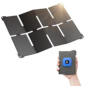 pocket-size bigblue lightweight 25w solar panel charger portable solar charger with usb-a and usb-c ip68 waterproof solar panel for backpacking compatible with cellphones tablets power bank etc