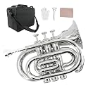 Pocket Trumpet Brass Bb Flat Trumpet Portable with 7C Mouthpiece,Hard Case,Cleaning Kit,Strap,Gloves for Beginners,Christmas Birthday Gift.