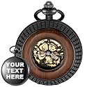Pocket Watch Hand-Wind Mechanical Men's Pocket Watch Steampunk Wood Grain Design with Chain &amp; Box