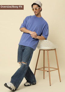 pockman solid men round neck blue t-shirt