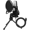 Podcast Microphone, Noise Reduction Condenser Microphone with Pop Filter, Tripod Stand, RGB Light, USB Plug Play for Streaming, Gaming, Vocal Recording