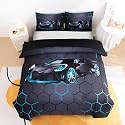 Podol 3 Pieces Race Car Comforter Set Full Size Blue Sports Car Bedding Sets for Boy 3D Geometric Bed in a Bag Kids Extreme Sports Theme Quilt Set
