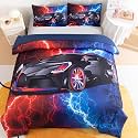 Podol 3 Pieces Race Car Comforter Set Twin Size Red and Blue Sports Car Bedding Sets for Boy Lightnings Tie Dye Bed in a Bag