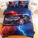 Podol 5 Pieces Race Car Comforter Set Twin Size Red and Blue Sports Car Bedding Sets for Boy Tie Dye Lightnings Bed in a Bag with 1 Comforter, 2 Pillowcases, 1 Flat Sheet and 1 Fitted Sheet