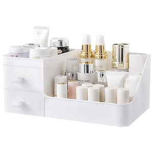 skin care organizermakeup inside desk organizer with drawerscountertop organizervanity brush with holder for lipstickbrusheseyeshadowand desktop finishing dresserpolar whiteplastic
