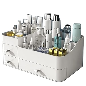 skin care organizermakeup desk organizer with drawers countertop organizer for cosmeticsvanity brush with holder for lipstick brushes eyeshadow and desktop finishing dresser a-large-white