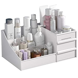skin care organizer makeup desk organizer with drawerscountertop organizer for vanity brush with holder for lipstick brushes eyeshadow amp jewelry desktop finishing dresser white plastic
