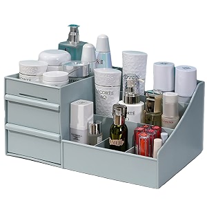 skin care organizermakeup desk organizer with drawerscountertop organizer for cosmeticsvanity brush with holder for lipstick brushes eyeshadow and desktop finishing dresser cotton blue