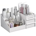 skin care organizer Makeup Desk Organizer With Drawers,Countertop Organizer for Vanity brush with Holder for Lipstick, Brushes, Eyeshadow &amp; Jewelry Desktop Finishing Dresser (White, Plastic)