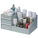 Skin Care Organizer,Makeup Desk Organizer With Drawers,Countertop Organizer For Cosmetics,Vanity Brush With Holder For Lipstick, Brushes, Eyeshadow, And Desktop Finishing Dresser, Cotton, Blue