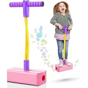 pogo stick toys for boys girls foam pogo jumper for kids gifts outdoor toys for toddlers age 3 and up garden toys boys girl gifts  pogo jump makes pop sounds pink