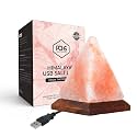 POHS Himalayan USB Mini Salt Lamp, 7 Color Changing LED Bulb, Hand Crafted Crystal Rock Salt Night Light for Home Decor, Desk, and Gift | Premium Quality Wood Base and USB Cable (Pyramid)