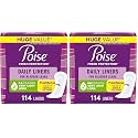 Poise Daily Liners, Incontinence Panty Liners for Bladder Leaks, 2 Drop Very Light Absorbency, Long Length, Packaging May Vary,114 Count (Pack of 2)
