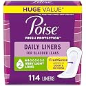 Poise Daily Liners, Incontinence Panty Liners, 2 Drop, Long, 114 ct