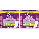 Poise Daily Liners, Incontinence Panty Liners for Bladder Leaks, 2 Drop Very Light Absorbency, Regular Length, 126 Count of Pantiliners, Packaging May Vary (Pack of 2)