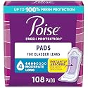 Poise Incontinence Pads for Women, 4 Drop, Long, 108 ct