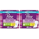 Poise Panty Liners, Very Light Absorbency, 48 Count, Pack of 2 | 2 Drop | Regular Size | For Incontinence