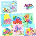 Poke-in Fun Art Fabric Craft,Animals Theme,Mess Free Kids'Paper Craft Kits,Arts and Crafts for Kids,Art Activity Birthday Ideas for Children,Toys for Girls &Boys Ages 4-10+