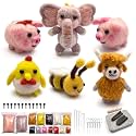 PokeaFluffy Needle Felting Kit, 6 Pcs Animals Needle Felting Starter Kit for Beginner Adult, Wool Felt Set with Instruction, Wool Roving, Foam Mat, DIY Home Decoration Holiday Craft Gift Idea
