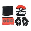 Pokemon Pokeball Kids Beanie Hat Cap Scarf and Gloves Set New