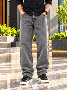 POKHINDA Men Baggy Fit Mid Rise Grey