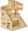 poksi DIY Wooden Dollhouse Kit MDF Model House for Kids with Furniture Set