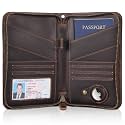 Polare Full Grain Leather Passport Holder Cover Case for Men and Women RFID Blocking Family Travel Wallet Holds 6 Passports (Dark Brown with AirTag Slot)