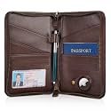 Polare Napa Leather Passport Holder Cover Case for Men and Women RFID Blocking Family Travel Wallet Holds 6 Passports (Coffee with AirTag Slot)