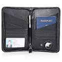 Polare Napa Leather Passport Holder Cover Case for Men and Women RFID Blocking Family Travel Wallet Holds 6 Passports (Black with AirTag Slot)