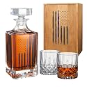 Police Tactical Blue Him Thin Blue Line American Flag Whiskey Decanter Gift Set | 730mL Decanter 2 Whiskey Glass | Law Enforcement First Responder, Rights, Policeman Gifts, PD Men, Dad, Officer