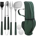 POLIGO 7PCS Golf-Club Style BBQ Tool Set Grilling Tools with Rubber Handle - Stainless Steel Grill Accessories for Outdoor Grill Set Premium Grill Utensils Set Fathers Day Birthday Gifts for Men Green