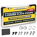 Polished Mirror Chrome Silver License Plate Frame, 1 Piece, Front or Rear
