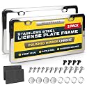 Polished Mirror Chrome Silver License Plate Frames, 2 Pack, Front & Rear