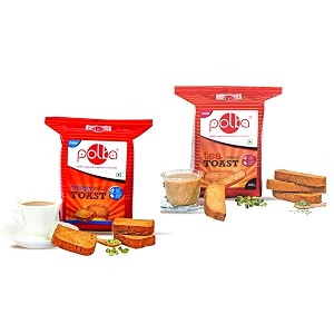 polka pack of 6 suji rusk  2 pc crispy toast  2 tea toast 2 round rusk 2100 gm family combo pack  rusk toast cookies biscuit